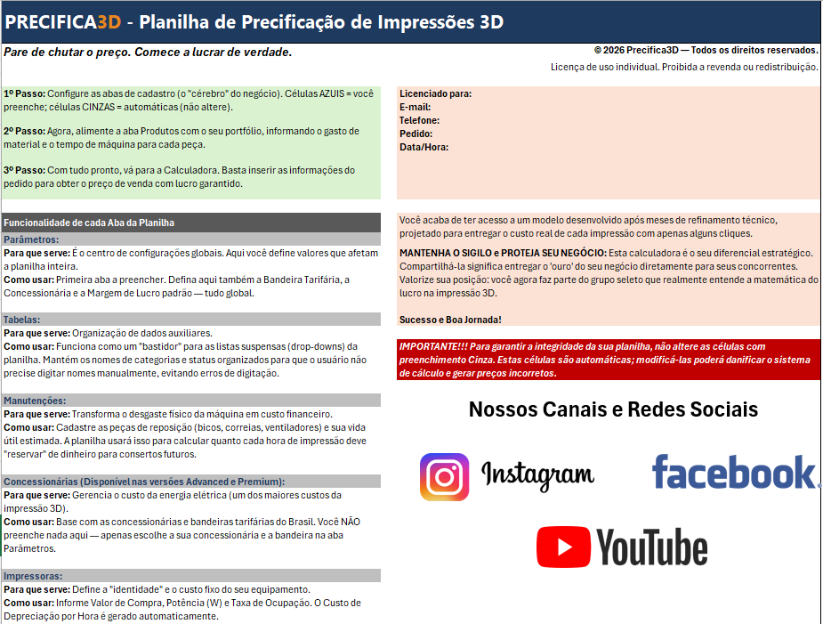 Tela inicial da Precifica3D